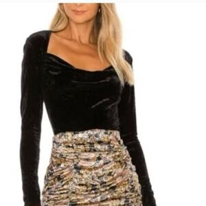 Free People Black Velvet Long Sleeve Sweetheart Top